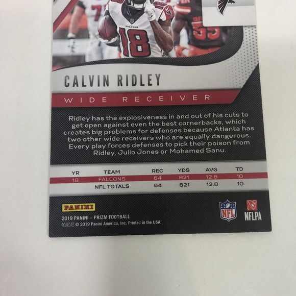 2019 Calvin Ridley Second Year Panini Prizm Card, #167 Atlanta Falcons - Picture 8 of 8